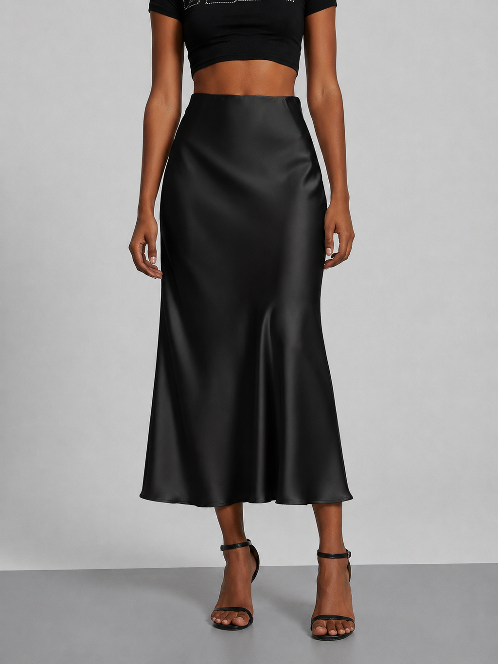 Falda midi satinada para mujer - Tiro alto, corte fluido y estilo elegante en tendencia