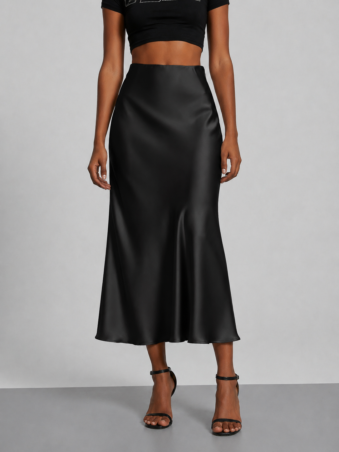 Falda midi satinada para mujer - Tiro alto, corte fluido y estilo elegante en tendencia