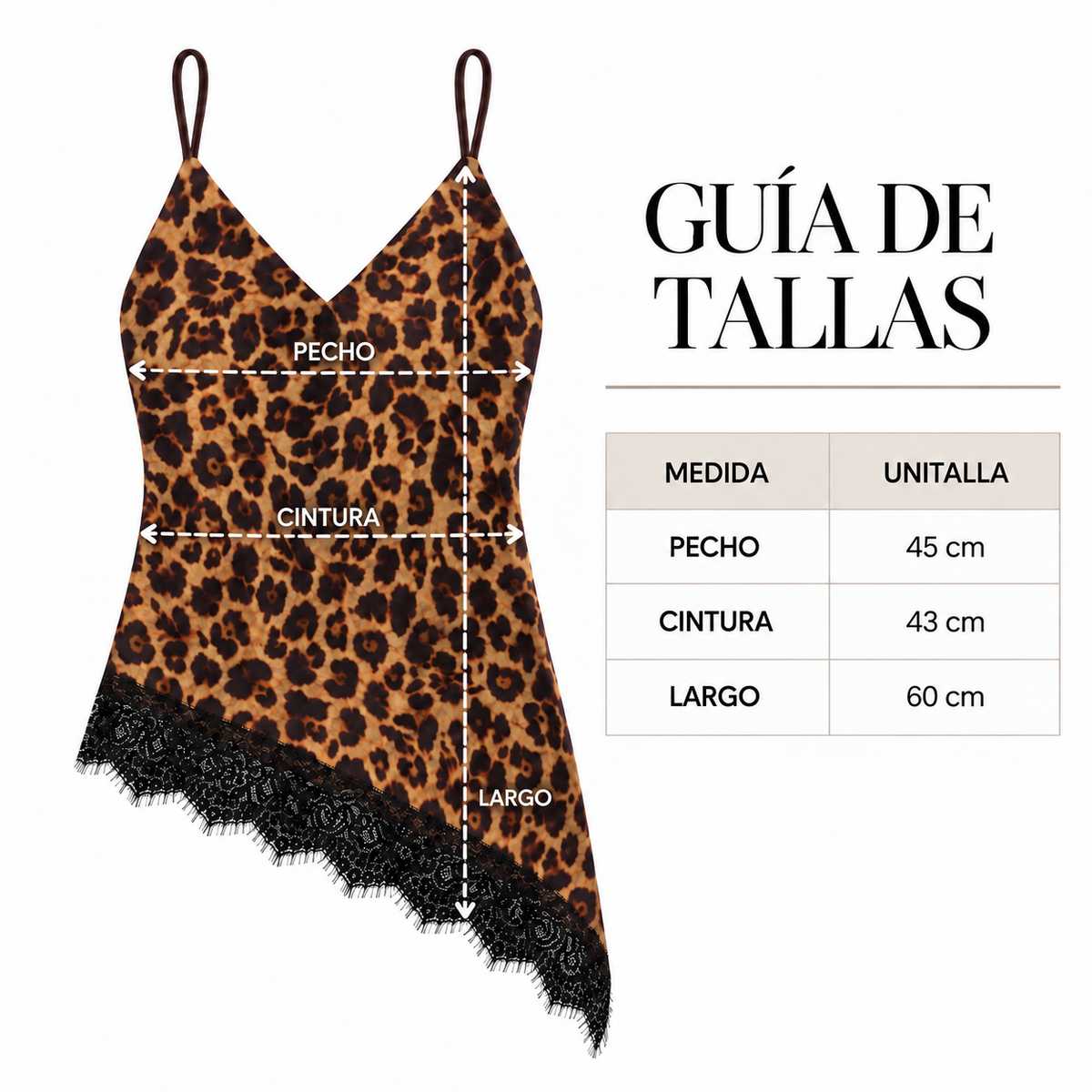 Blusa estampado animal print para mujer - Tirantes delgados, corte asimétrico y encaje en tendencia