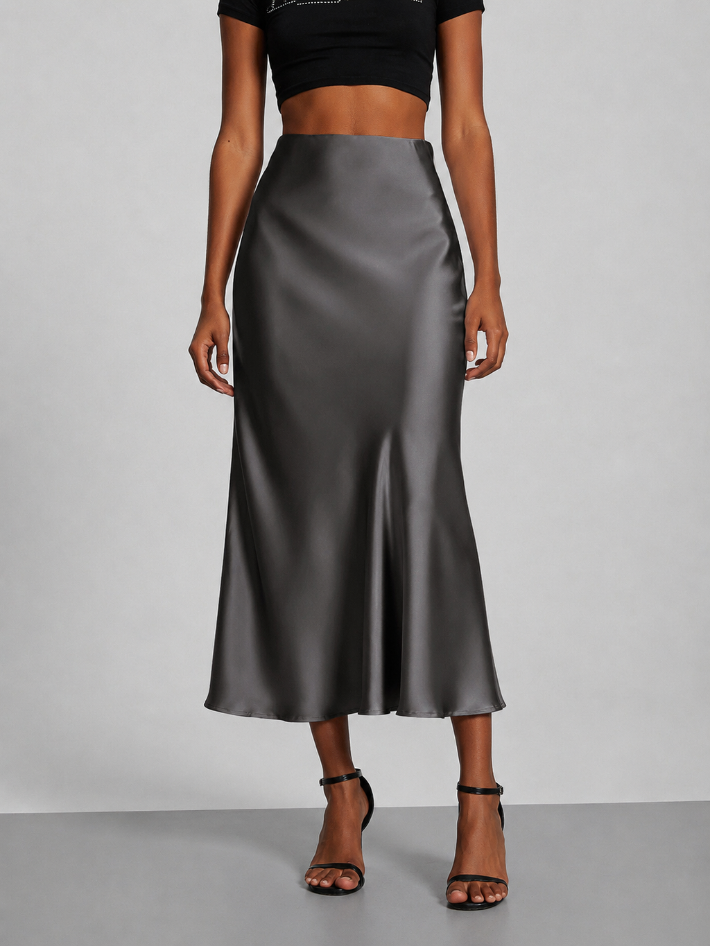 Falda midi satinada para mujer - Tiro alto, corte fluido y estilo elegante en tendencia