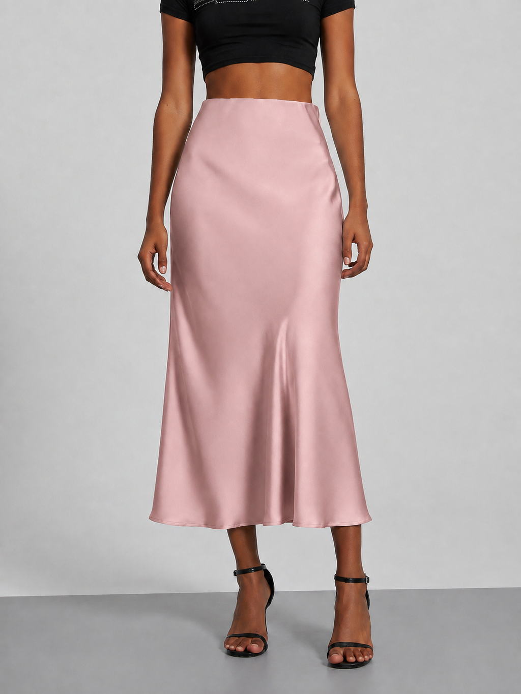 Falda midi satinada para mujer - Tiro alto, corte fluido y estilo elegante en tendencia
