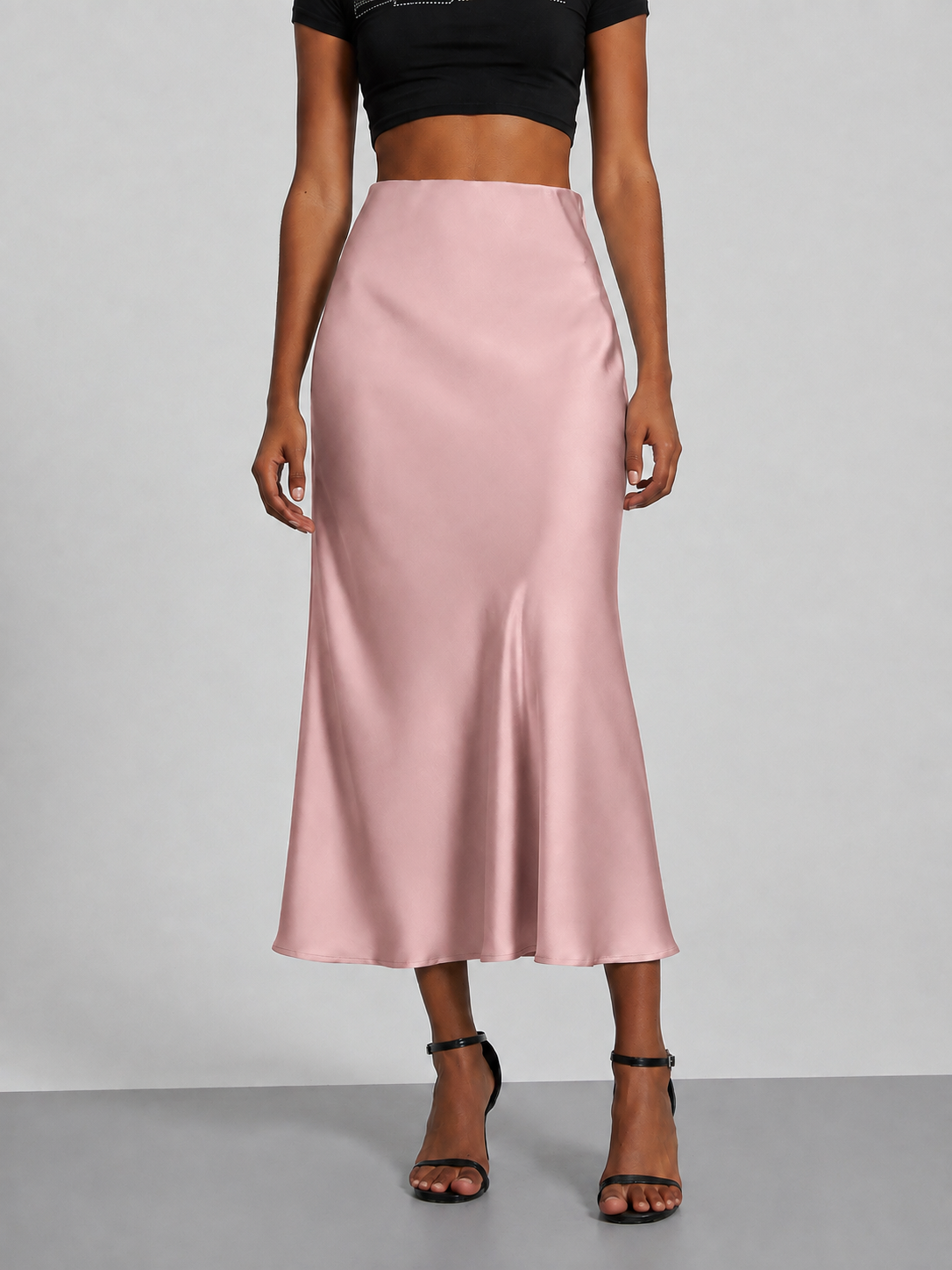 Falda midi satinada para mujer - Tiro alto, corte fluido y estilo elegante en tendencia