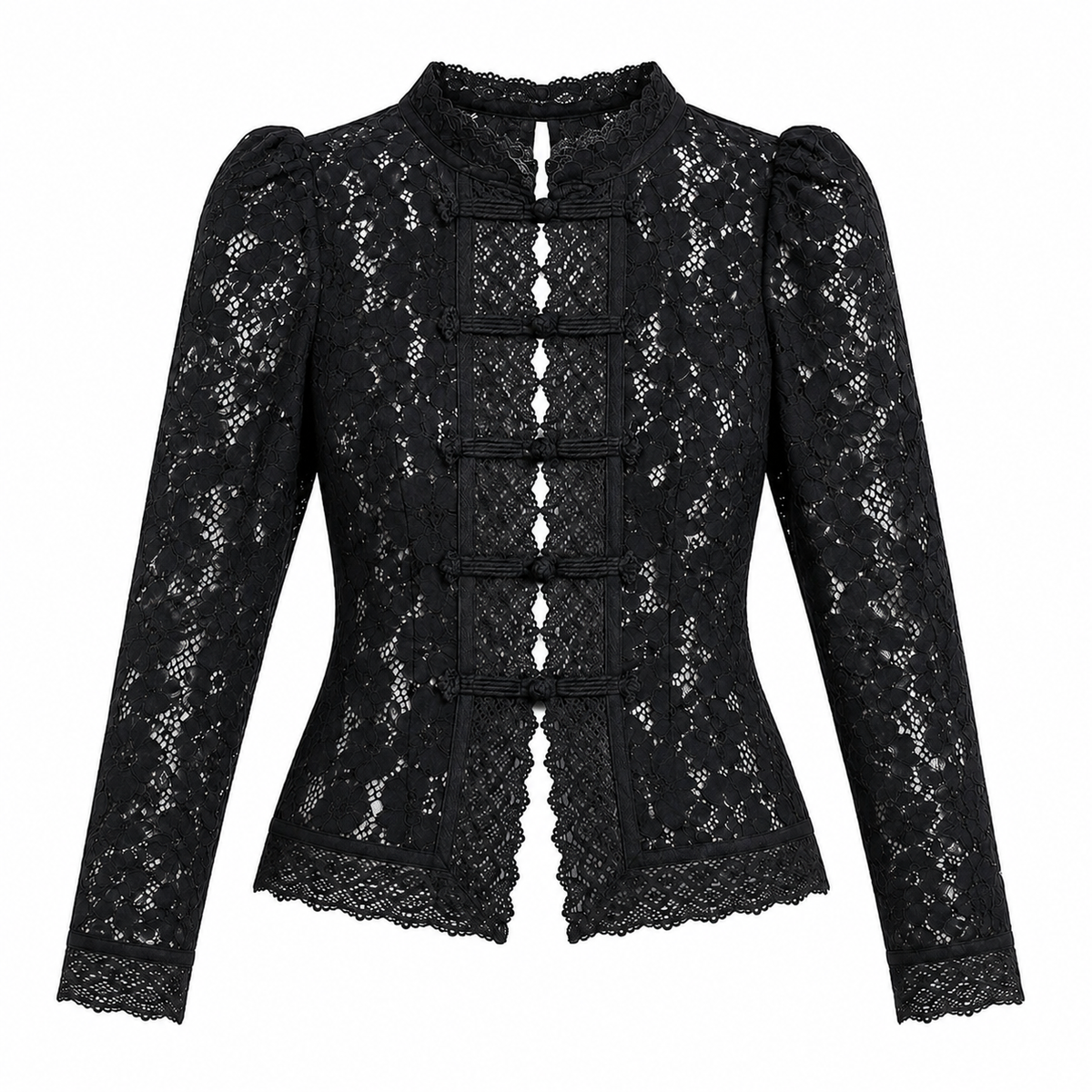 Blusa de encaje para mujer - Manga larga, cuello alto y detalles elegantes de inspiración vintage