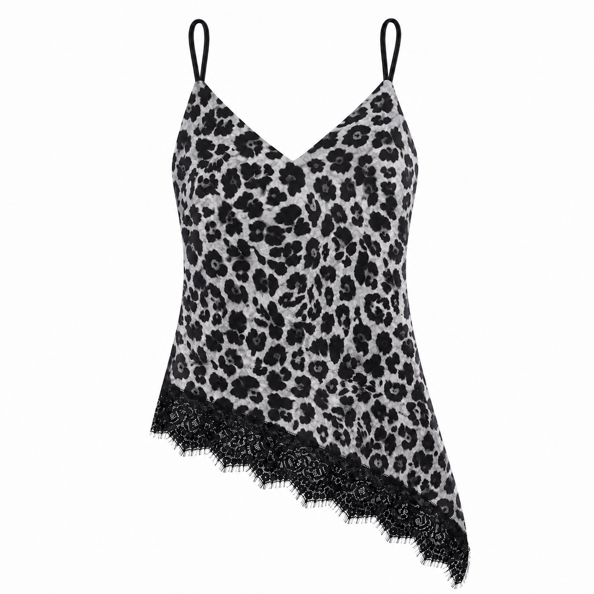 Blusa estampado animal print para mujer - Tirantes delgados, corte asimétrico y encaje en tendencia