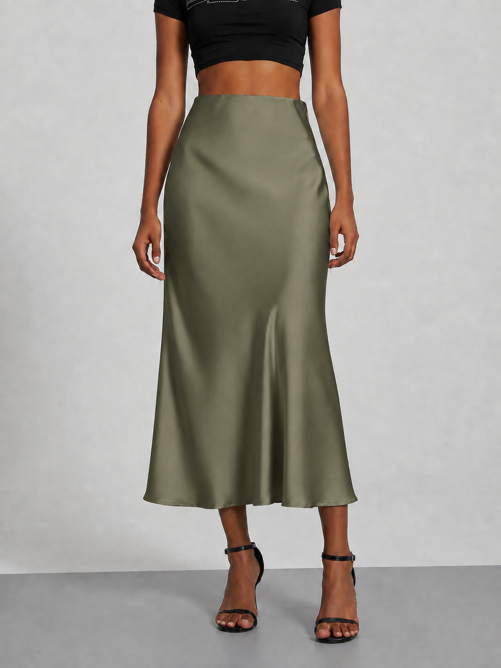 Falda midi satinada para mujer - Tiro alto, corte fluido y estilo elegante en tendencia