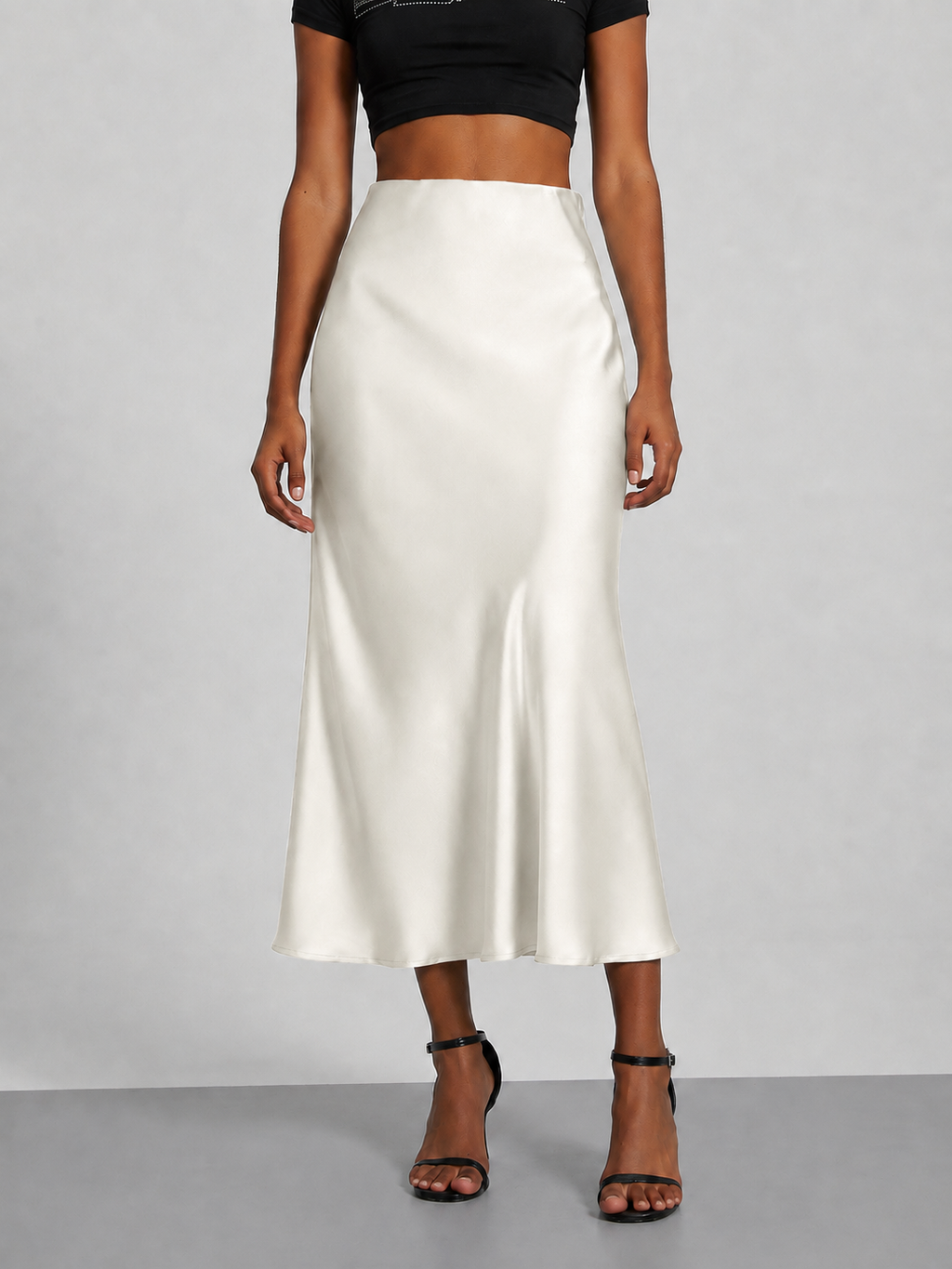 Falda midi satinada para mujer - Tiro alto, corte fluido y estilo elegante en tendencia