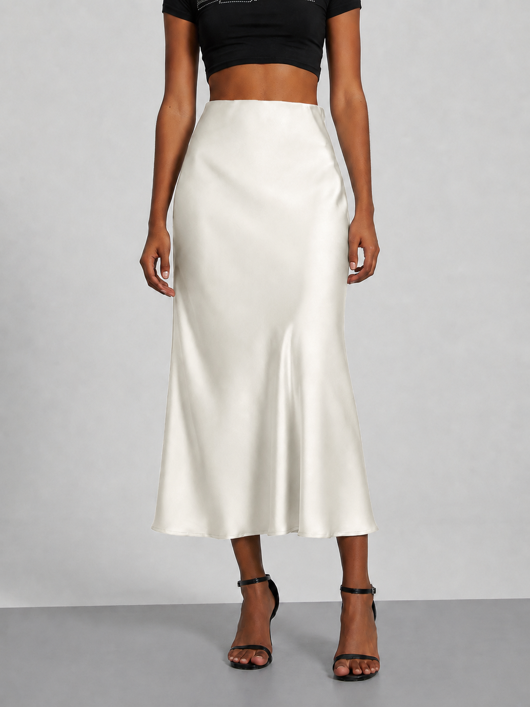 Falda midi satinada para mujer - Tiro alto, corte fluido y estilo elegante en tendencia
