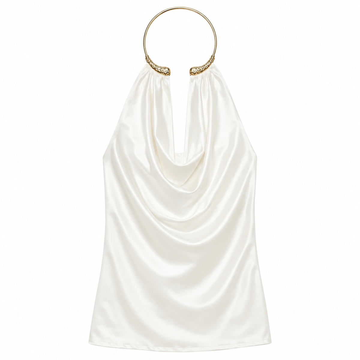 Blusa de licra satinada para mujer - Escote holgado con gargantilla de aro dorada, estilo elegante en tendencia