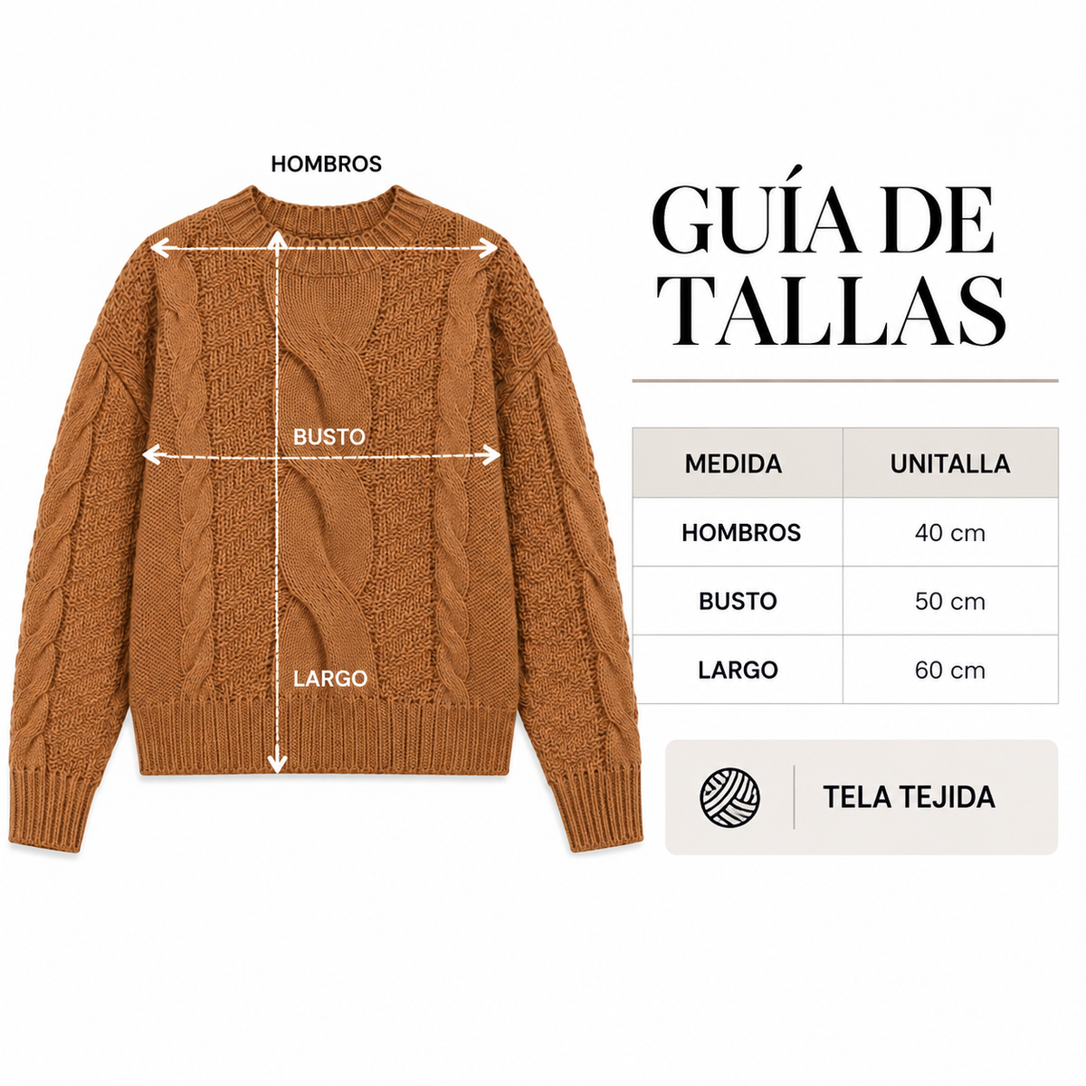 Suéter tejido con diseño trenzado para mujer - Manga larga y estilo casual en tendencia