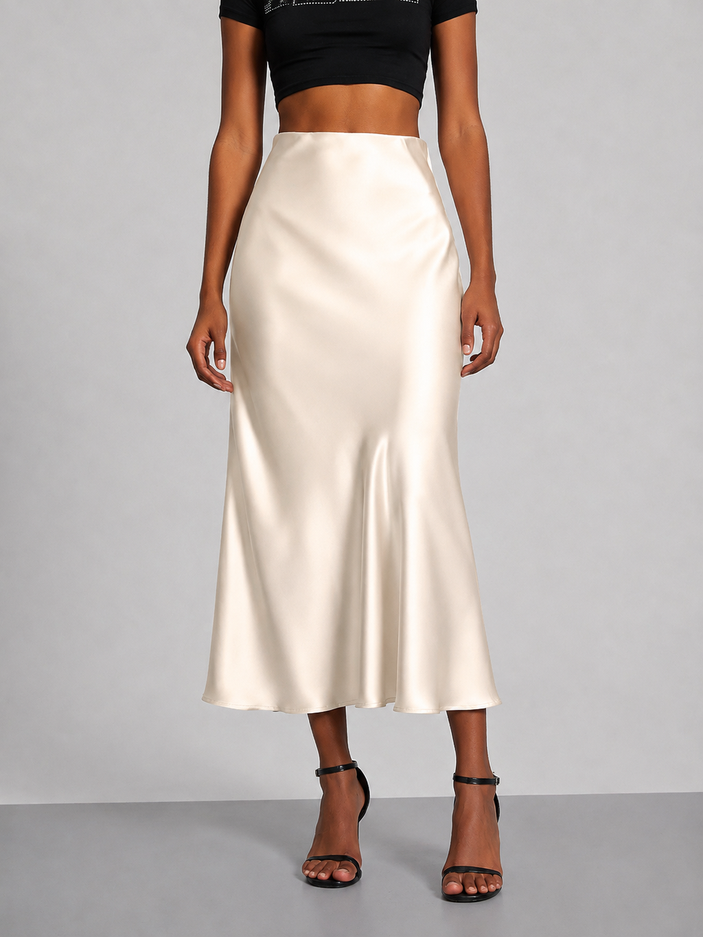 Falda midi satinada para mujer - Tiro alto, corte fluido y estilo elegante en tendencia