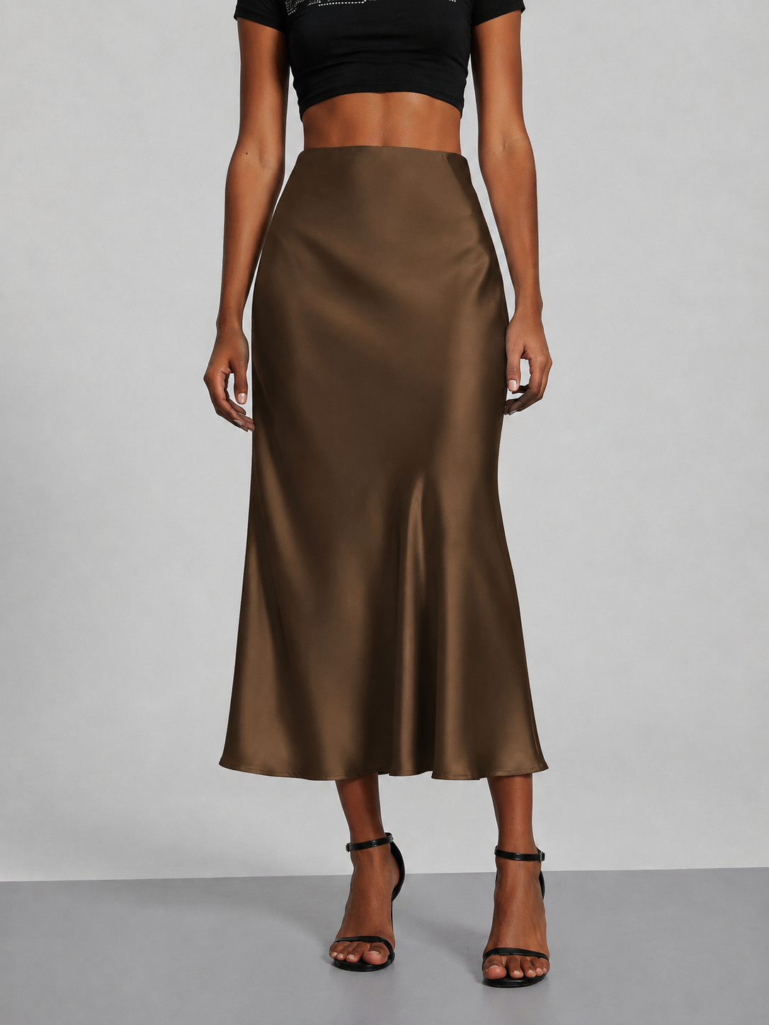 Falda midi satinada para mujer - Tiro alto, corte fluido y estilo elegante en tendencia