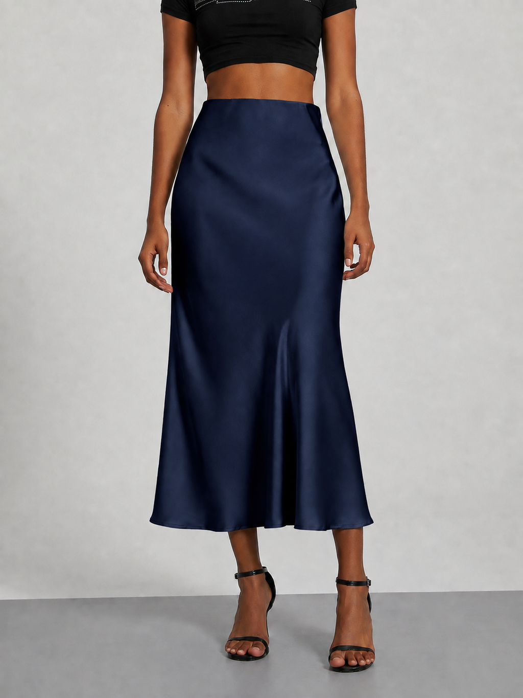 Falda midi satinada para mujer - Tiro alto, corte fluido y estilo elegante en tendencia