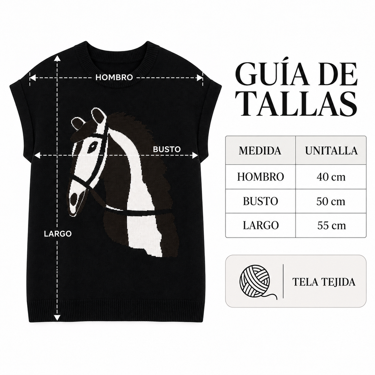 Blusa tejida con dibujo caballo western para mujer - Manga corrida corta, estilo vaquero en tendencia