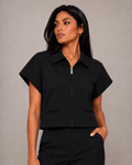 Blusa camisera para mujer -Manga corta, cierre frontal y corte relajado en tendencia