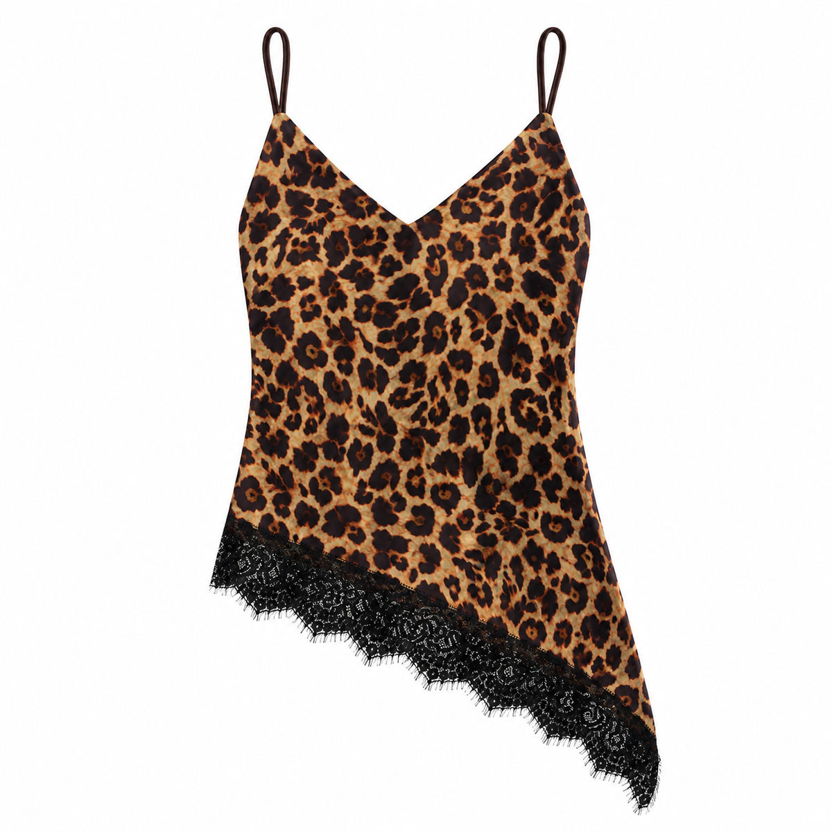 Blusa estampado animal print para mujer - Tirantes delgados, corte asimétrico y encaje en tendencia