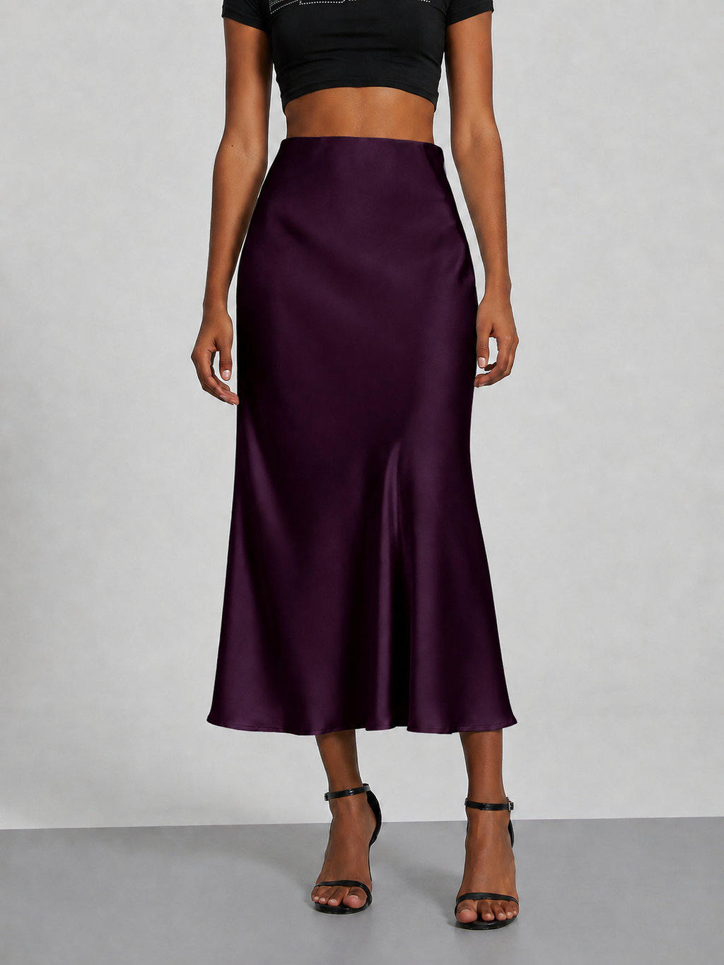 Falda midi satinada para mujer - Tiro alto, corte fluido y estilo elegante en tendencia