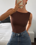 Pantibusa básica para mujer - Cuello redondo, sin mangas y corte entallado en tendencia