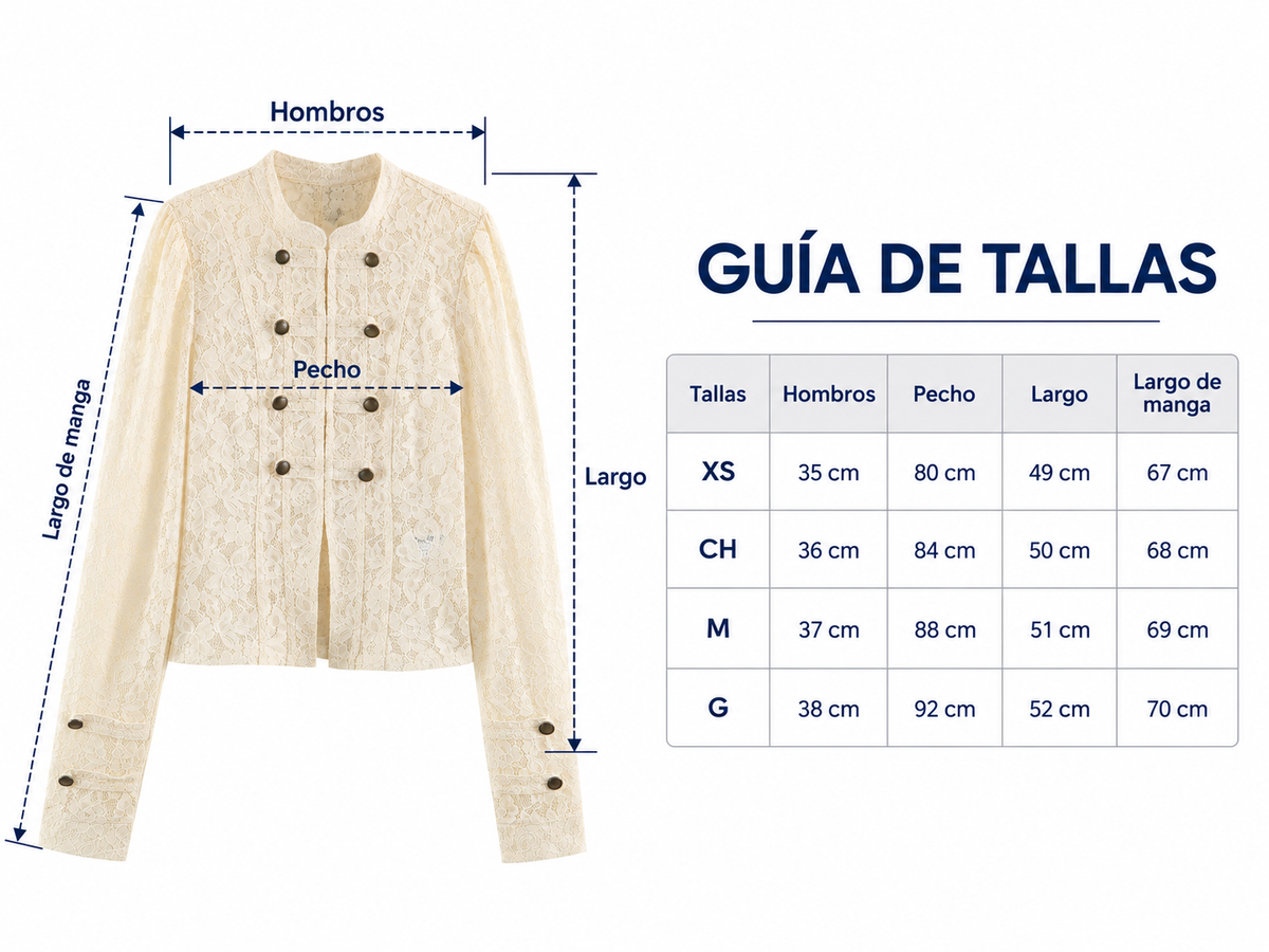 Chamarra de encaje beige para mujer - Estilo militar, botones decorativos y diseño elegante en tendencia