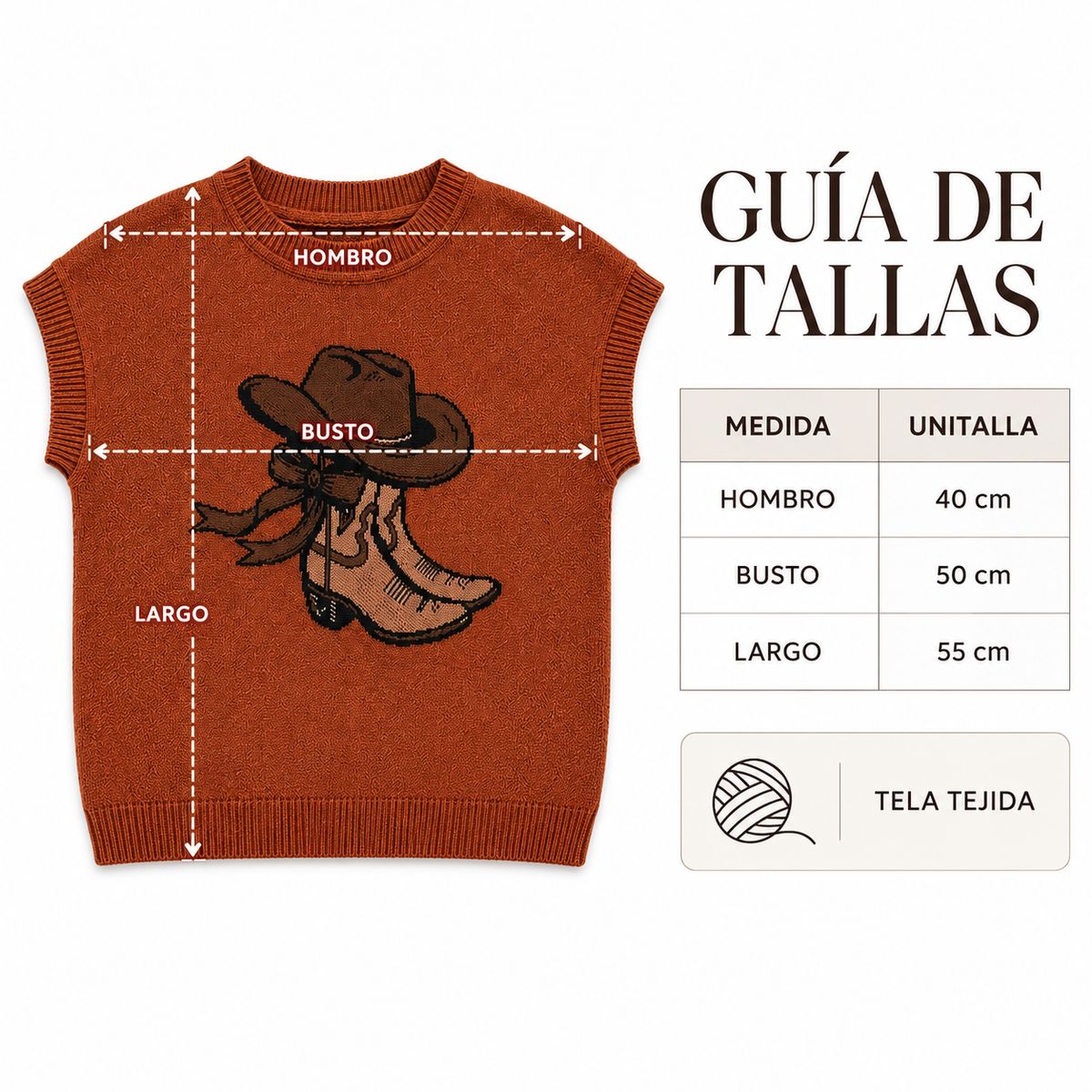 Blusa tejida con dibujo bota western para mujer - Manga corrida corta, estilo vaquero en tendencia