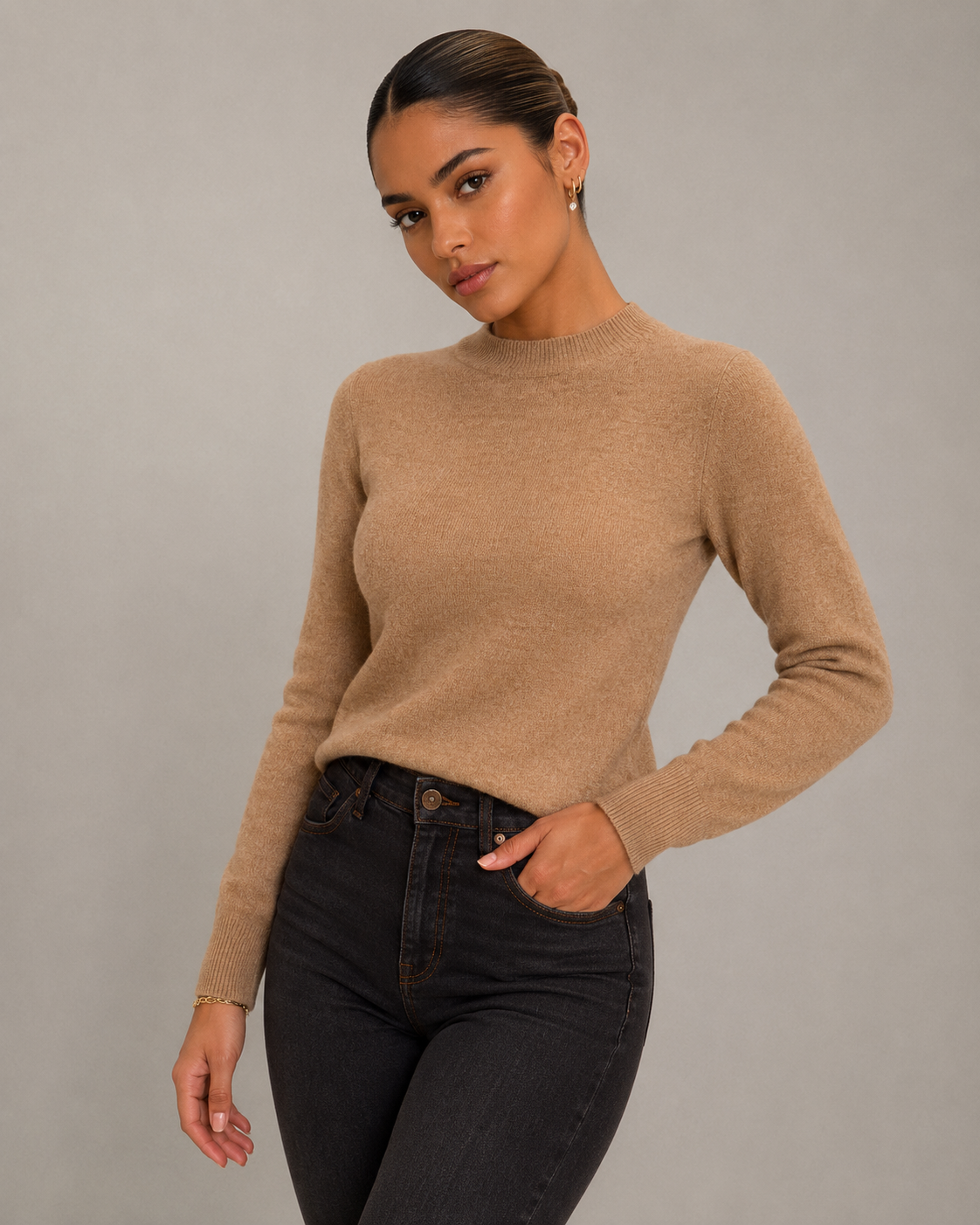 Suéter tejido para mujer - Manga larga, cuello redondo y estilo clásico en tendencia