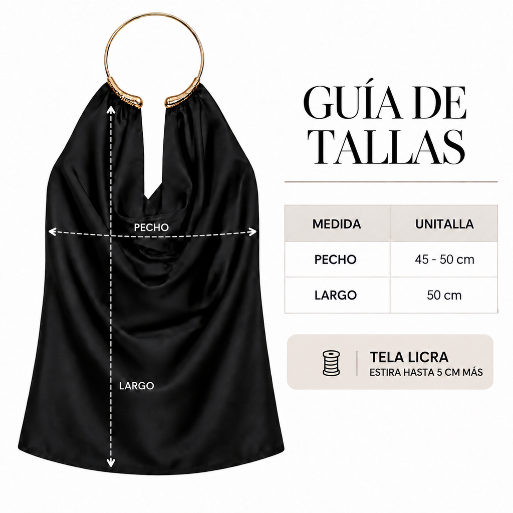 Blusa de licra satinada para mujer - Escote holgado con gargantilla de aro dorada, estilo elegante en tendencia
