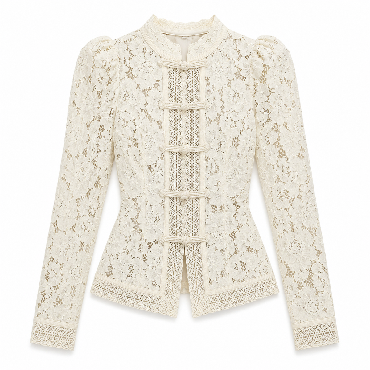 Blusa de encaje para mujer - Manga larga, cuello alto y detalles elegantes de inspiración vintage