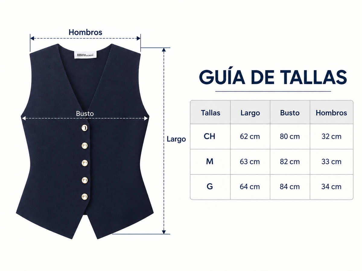 Chaleco tejido azul marino para mujer - Entallado con botones dorados y estilo elegante
