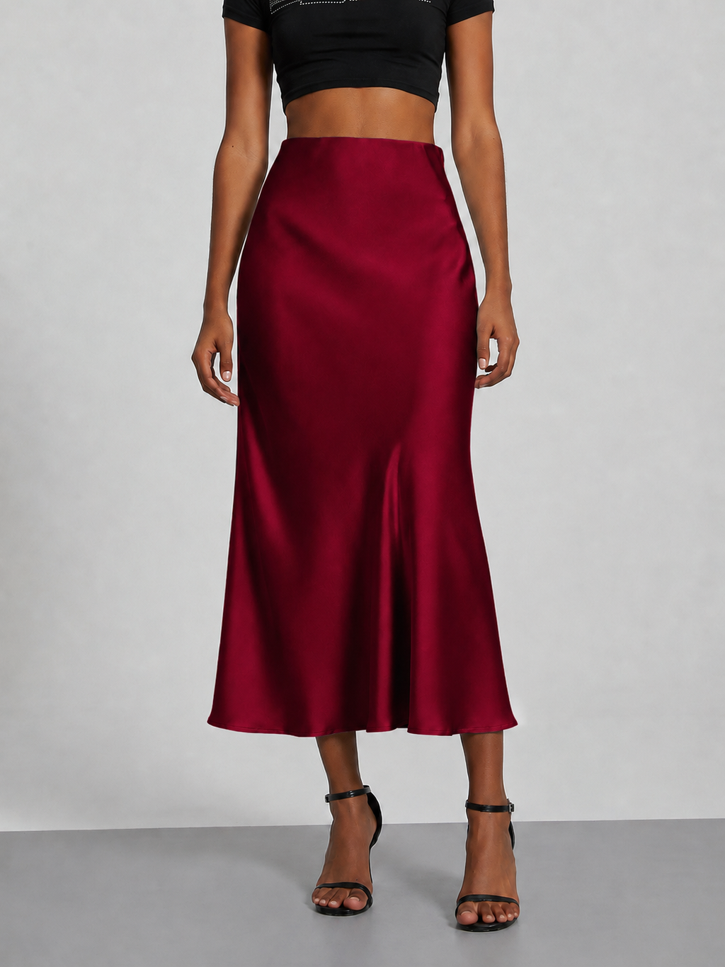 Falda midi satinada para mujer - Tiro alto, corte fluido y estilo elegante en tendencia