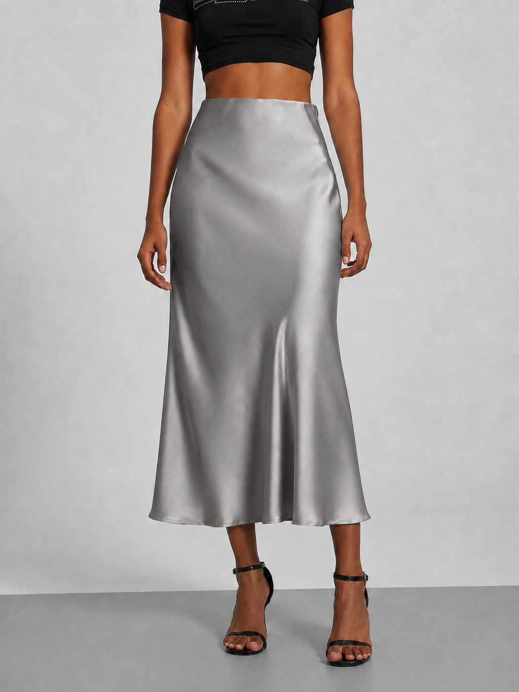 Falda midi satinada para mujer - Tiro alto, corte fluido y estilo elegante en tendencia