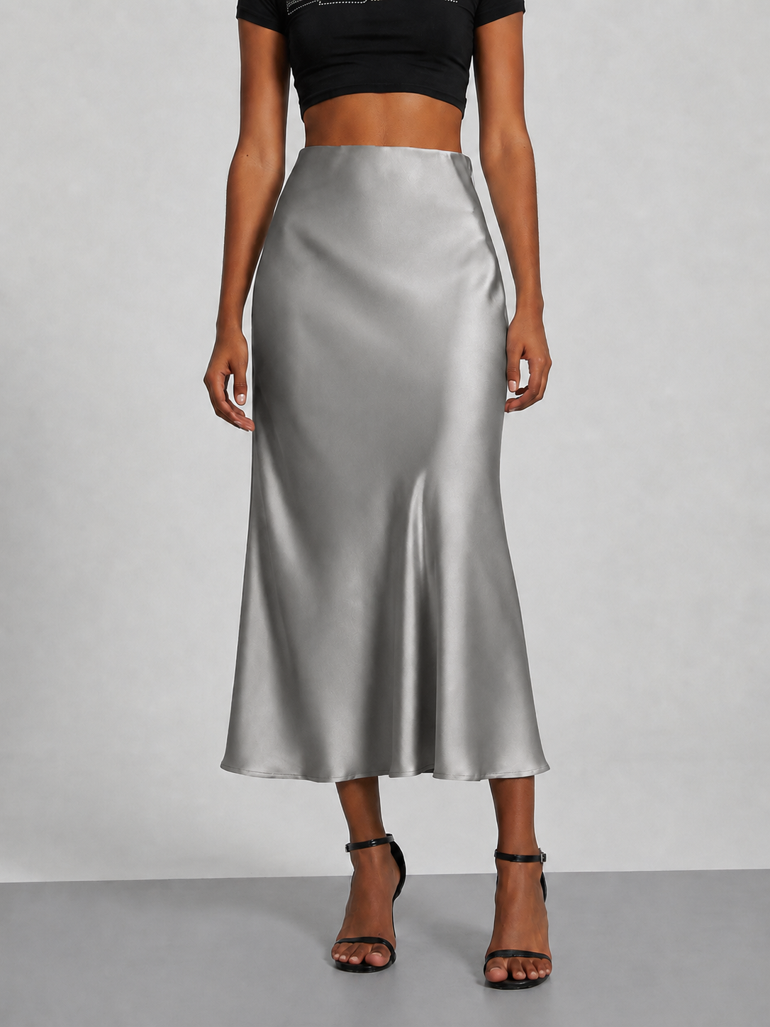 Falda midi satinada para mujer - Tiro alto, corte fluido y estilo elegante en tendencia