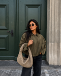 Chamarra de gamuza verde olivo para mujer - Oversized y en Tendencia