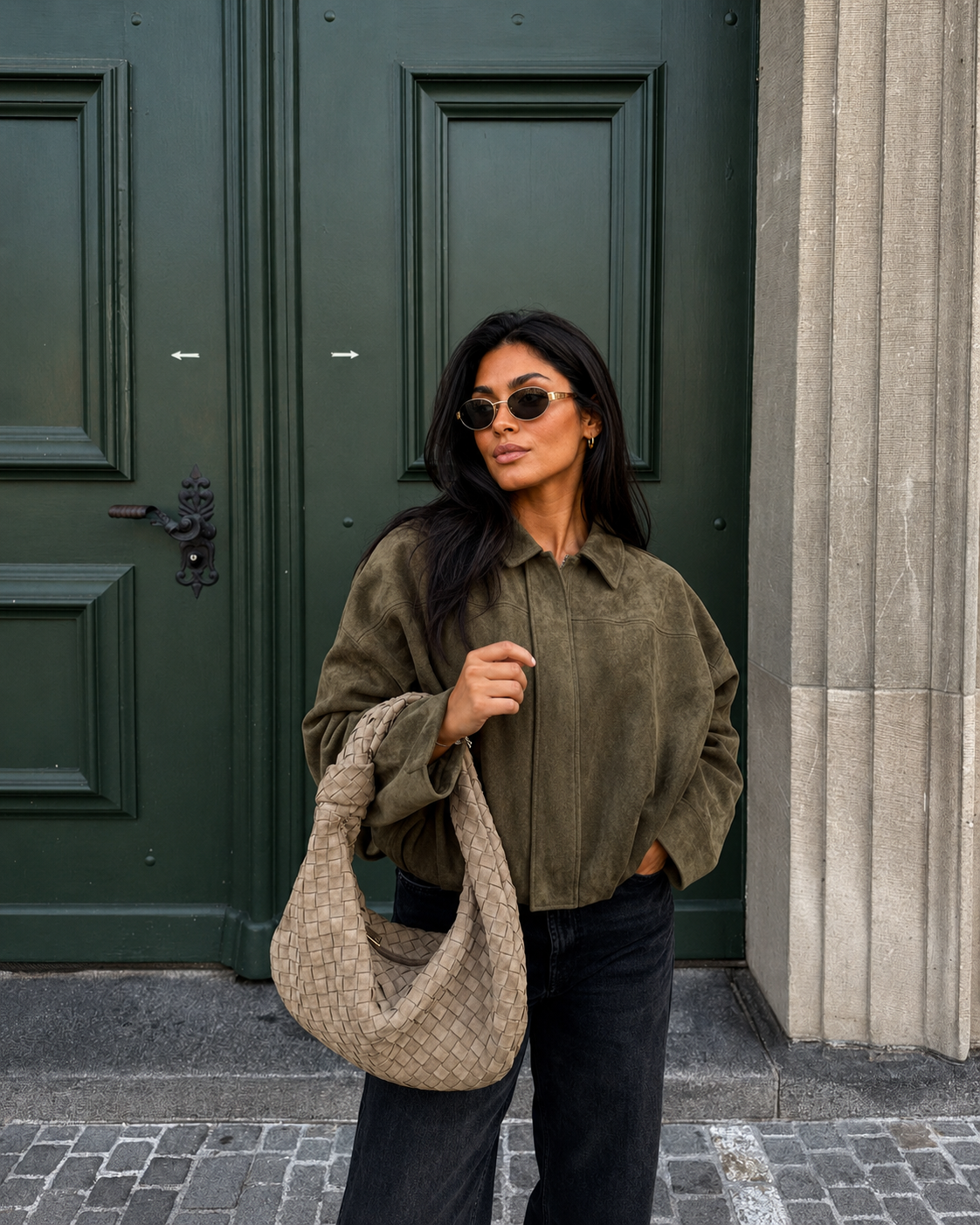 Chamarra de gamuza verde olivo para mujer - Oversized y en Tendencia