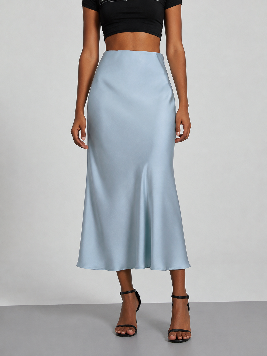 Falda midi satinada para mujer - Tiro alto, corte fluido y estilo elegante en tendencia