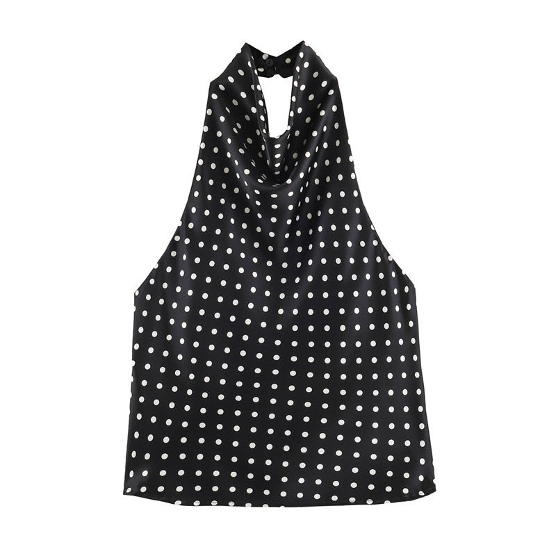 Blusa satinada para mujer - Escote holgado, espalda halter y estilo elegante en tendencia