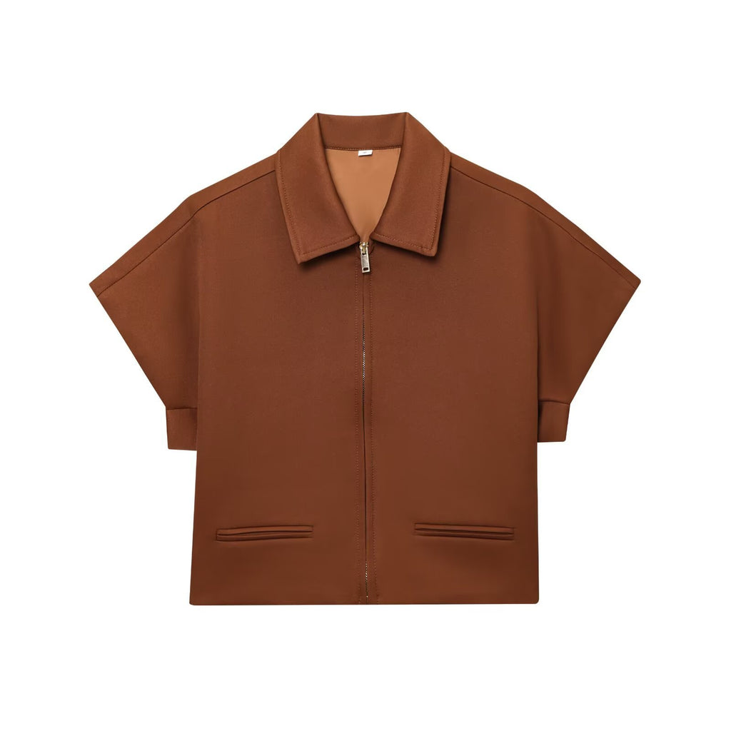 Blusa camisera para mujer -Manga corta, cierre frontal y corte relajado en tendencia
