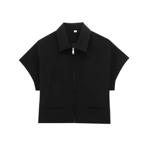 Blusa camisera para mujer -Manga corta, cierre frontal y corte relajado en tendencia