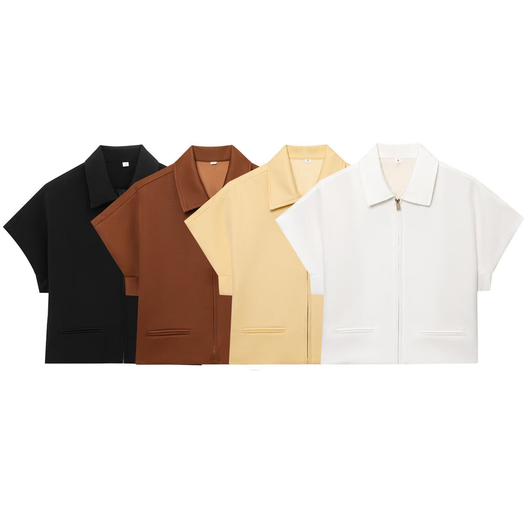 Blusa camisera para mujer -Manga corta, cierre frontal y corte relajado en tendencia