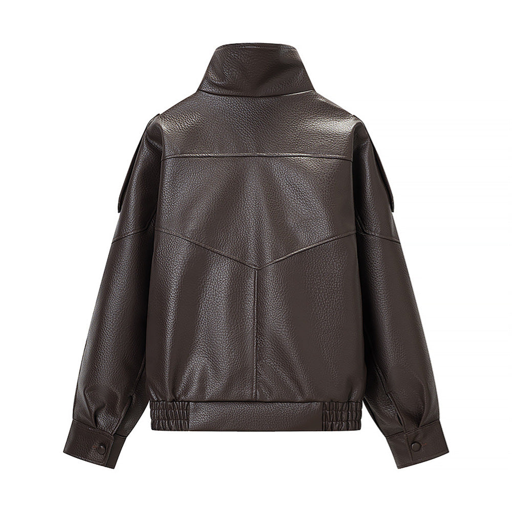 Chamarra de vinipiel para mujer - Corte oversized, cuello alto y estilo urbano en tendencia