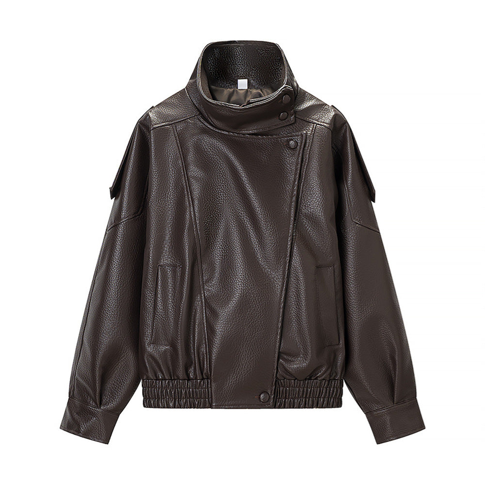 Chamarra de vinipiel para mujer - Corte oversized, cuello alto y estilo urbano en tendencia