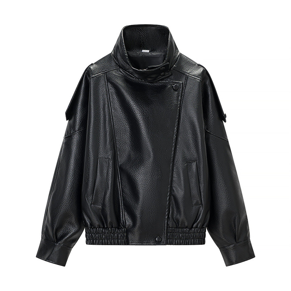 Chamarra de vinipiel para mujer - Corte oversized, cuello alto y estilo urbano en tendencia