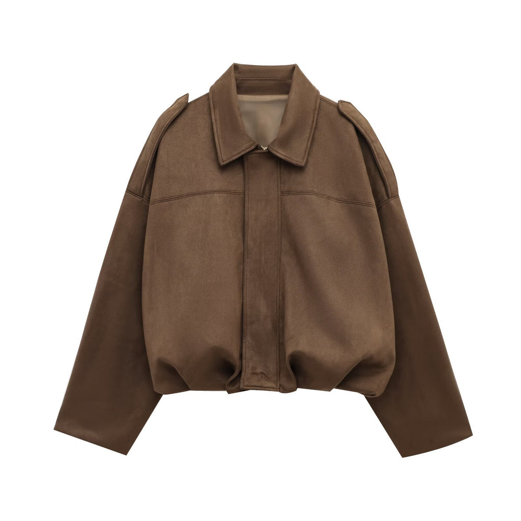 Chamarra de gamuza verde olivo para mujer - Oversized y en Tendencia