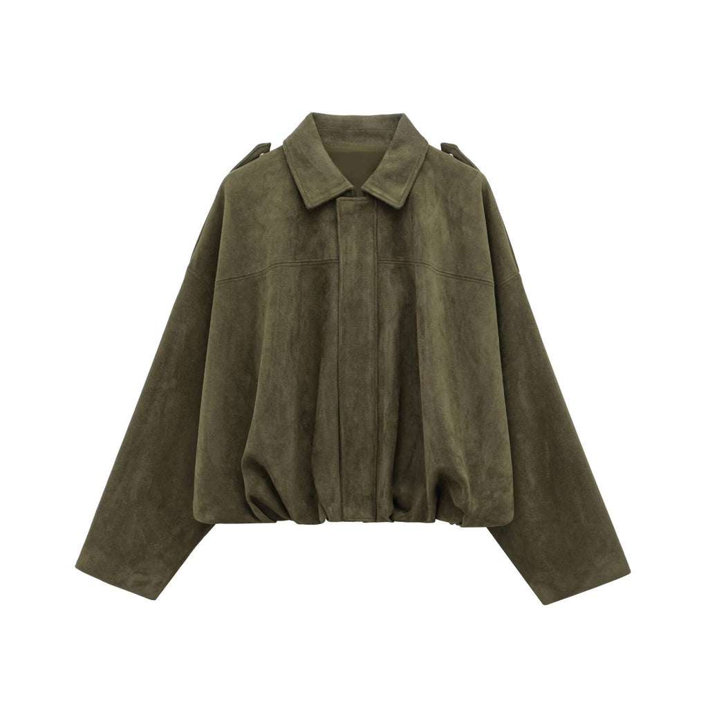 Chamarra de gamuza verde olivo para mujer - Oversized y en Tendencia