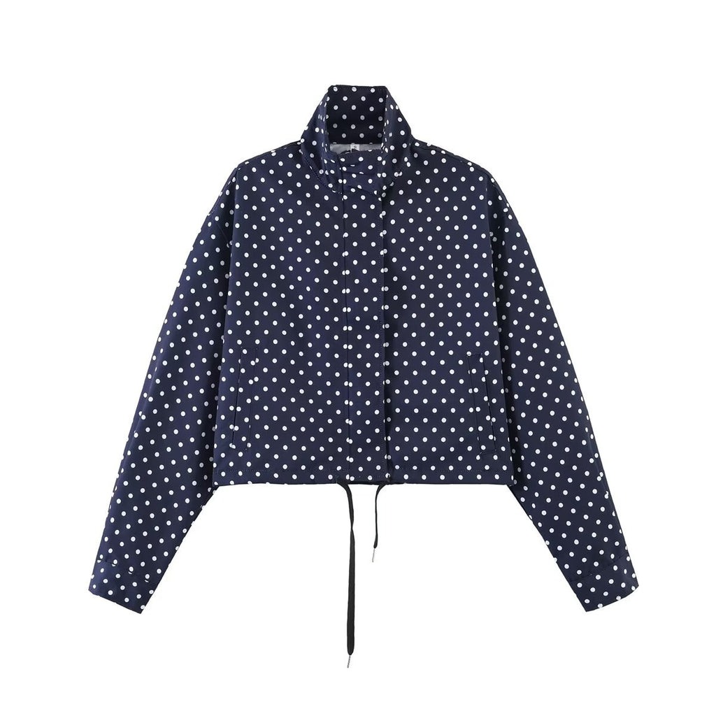 Chamarra de lunares para mujer - cuello alto, corte ligero y estilo casual en tendencia