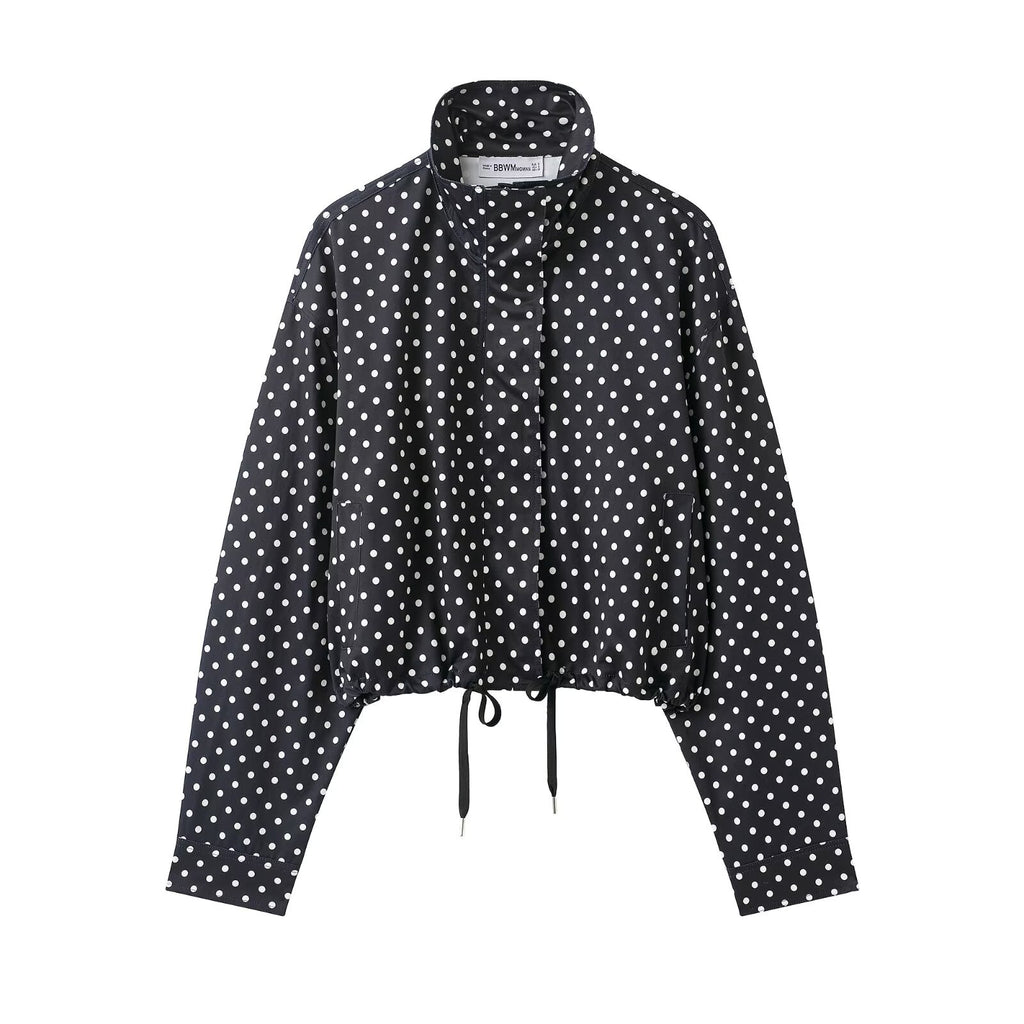 Chamarra de lunares para mujer - cuello alto, corte ligero y estilo casual en tendencia