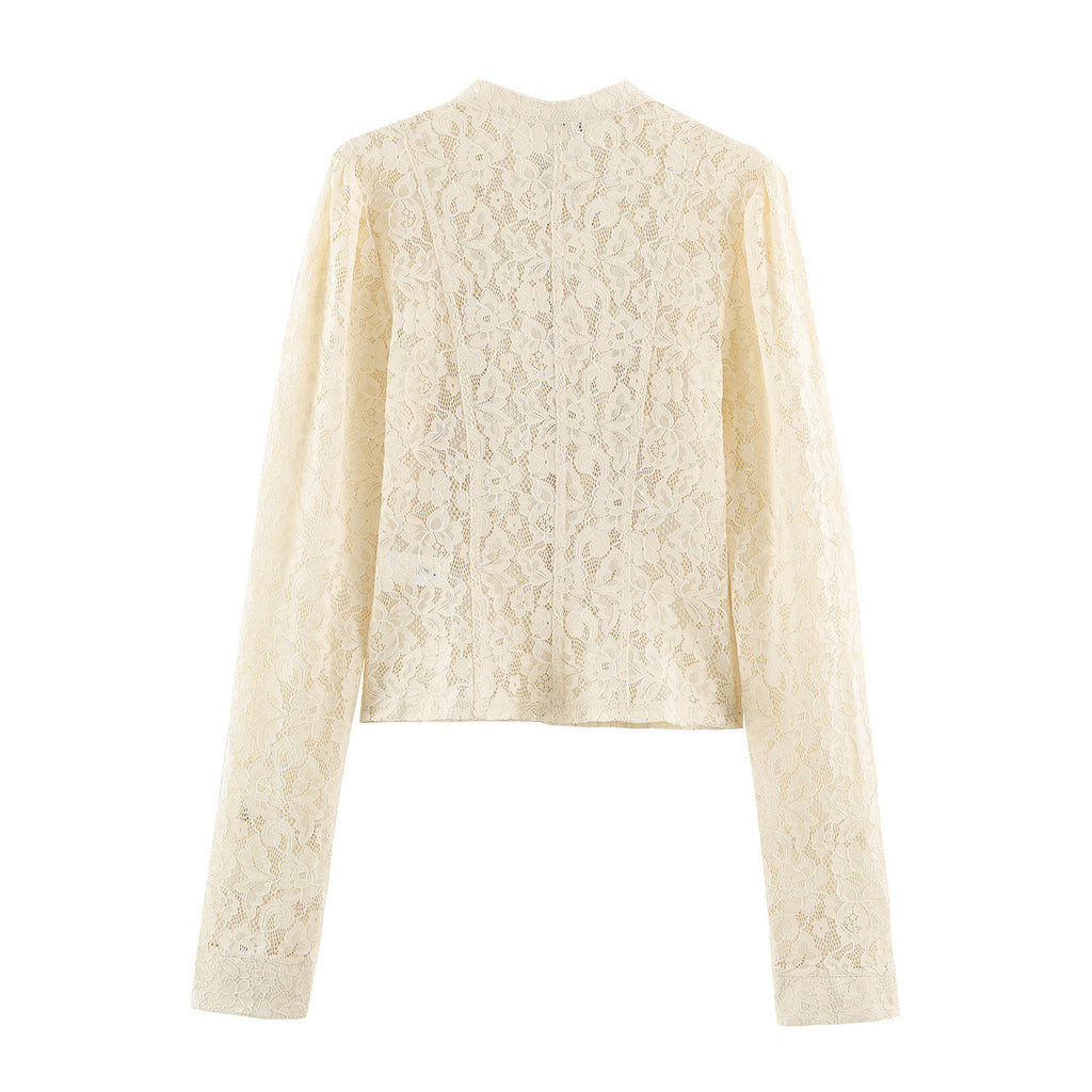 Chamarra de encaje beige para mujer - Estilo militar, botones decorativos y diseño elegante en tendencia