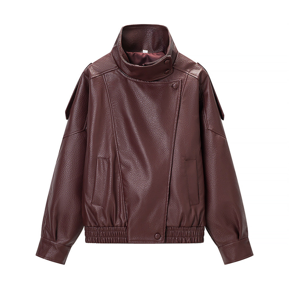 Chamarra de vinipiel para mujer - Corte oversized, cuello alto y estilo urbano en tendencia