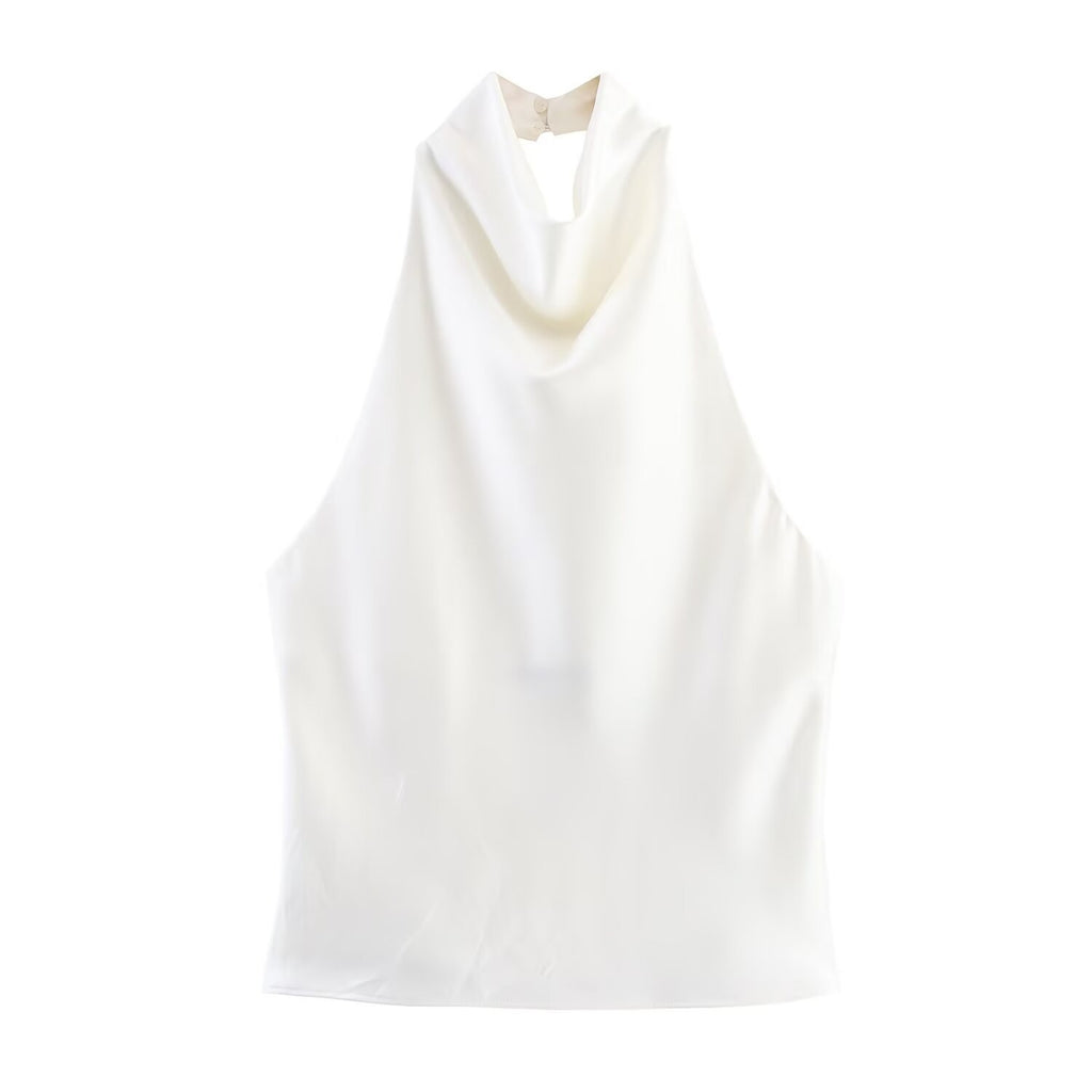 Blusa satinada para mujer - Escote holgado, espalda halter y estilo elegante en tendencia