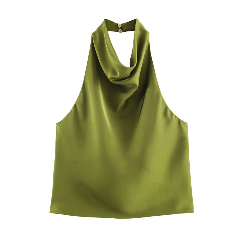 Blusa satinada para mujer - Escote holgado, espalda halter y estilo elegante en tendencia